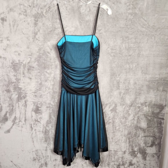 Vintage Y2K 90s Dress City Triangles S Teal Black Asymmetric Whimsigoth Fairy - Picture 4 of 11